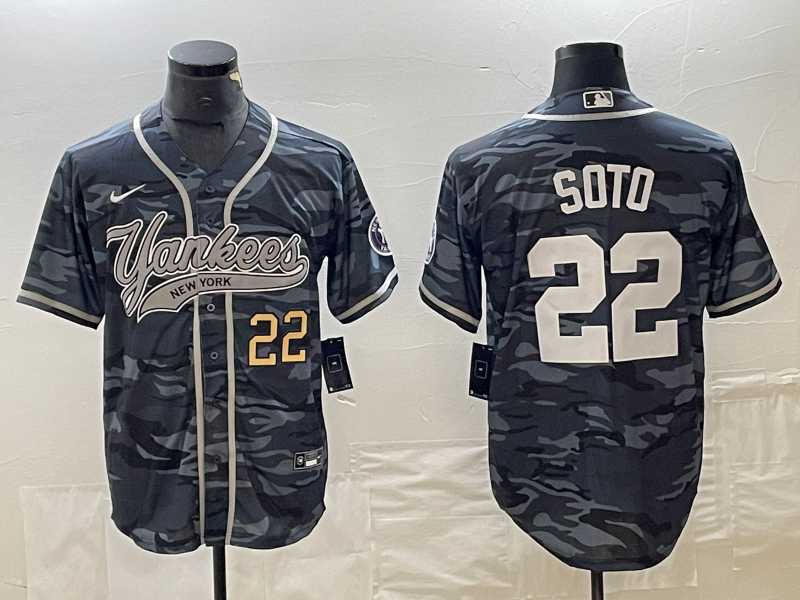 Mens New York Yankees #22 Juan Soto Number Grey Camo Cool Base With Patch Stitched Baseball Jersey->new york yankees->MLB Jersey